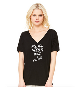 All you need is love and a face mask Flowy Black V-neck  Shirt.