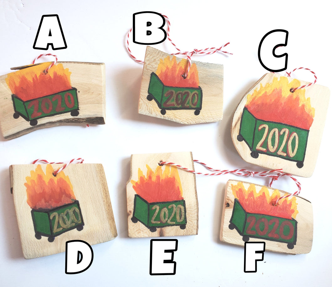 Hand Painted Wooden Ornaments Dumpster Fire