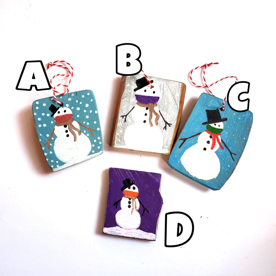 Hand Painted Wooden Ornaments Snowmen